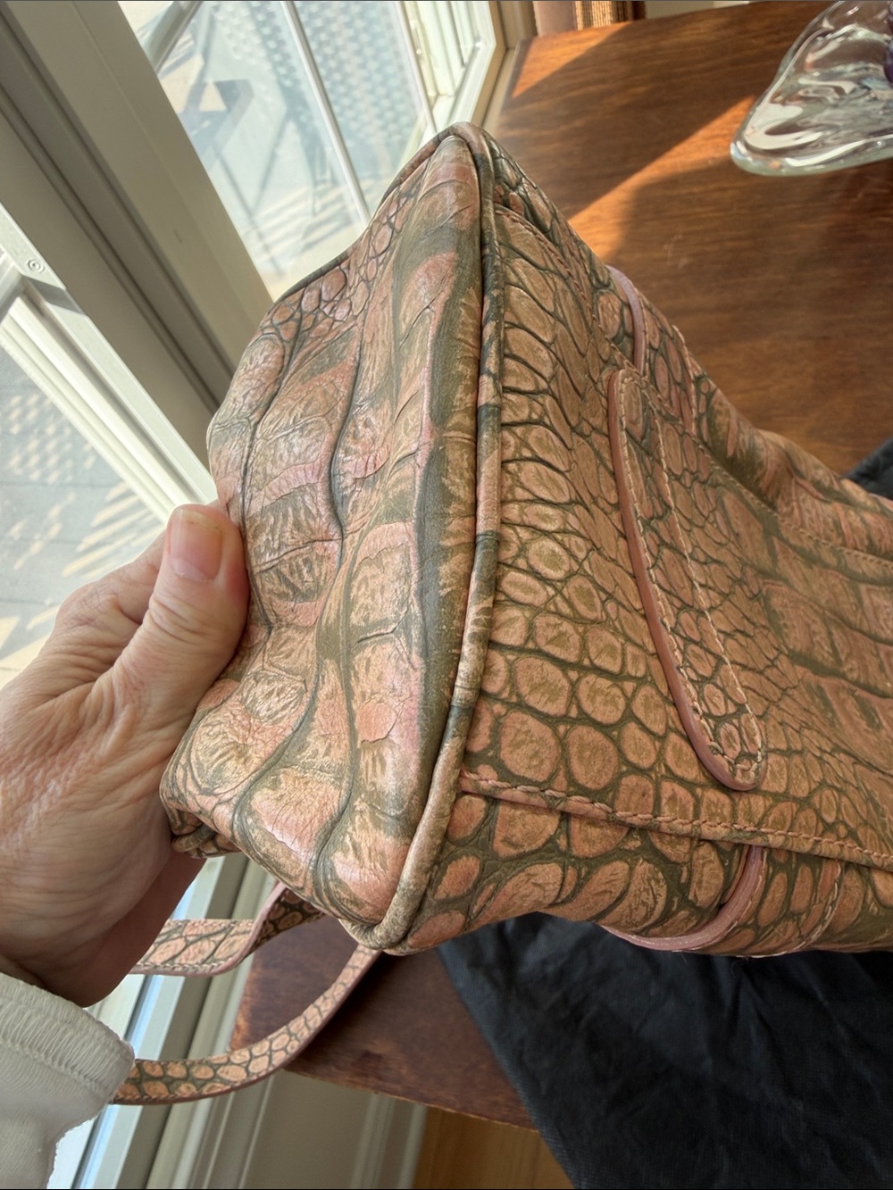 Donald J. Pliner Couture vintage croc embossed leather shoulder bag & dust bag - Picture 7 of 12